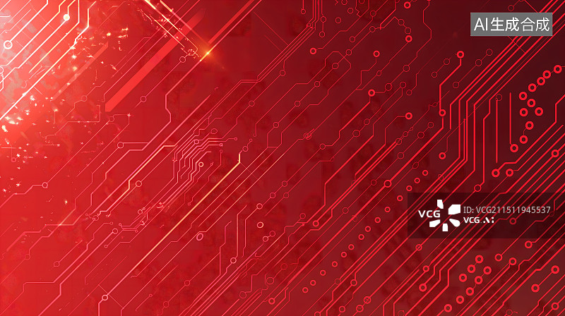 【AI数字艺术】红色与白色科技背景采用矢量插画风格带有电路板图案和连接线图片素材