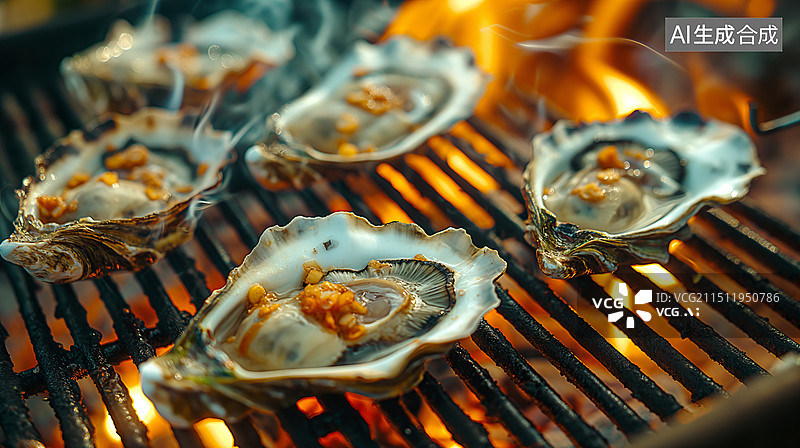 【AI数字艺术】餐饮美食烤生蚝图片素材