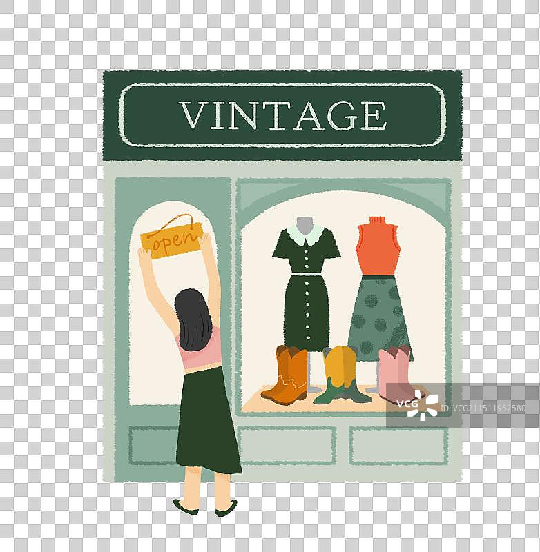 扁平插画服装店小店建筑图片素材