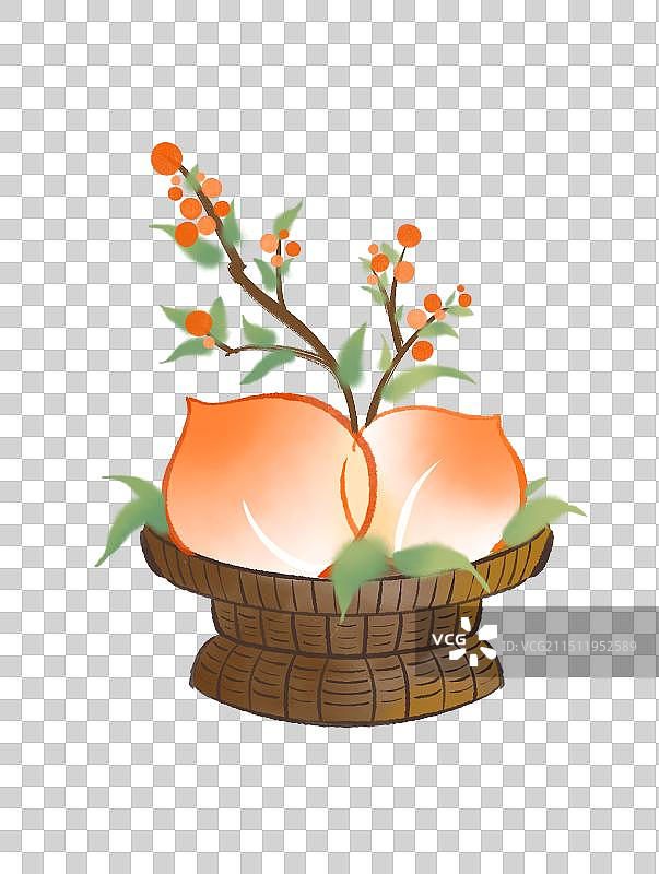 水墨风寿桃篮子图片素材