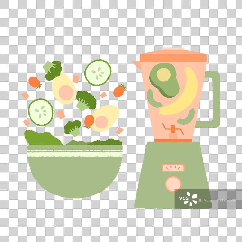 健康生活扁平插画蔬菜沙拉果汁图片素材