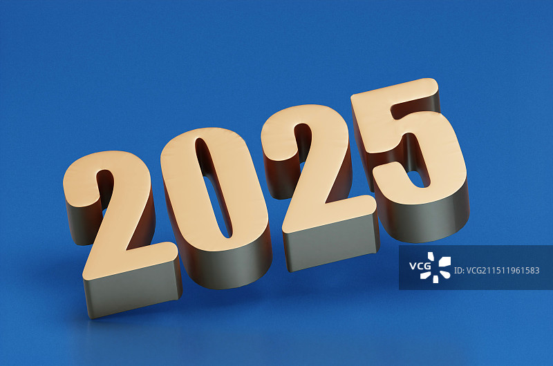 3D渲染数字2025金属立体字图片素材