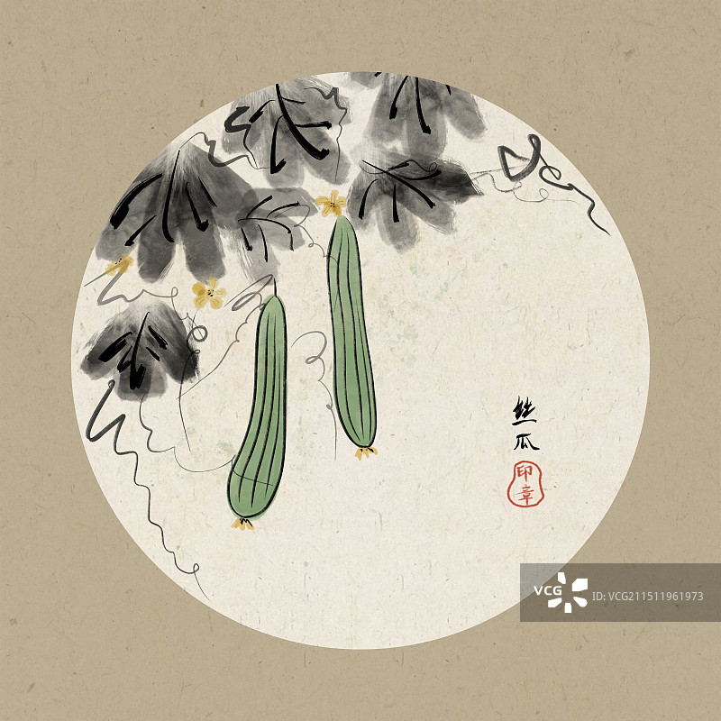 丝瓜国画静物插画图片素材