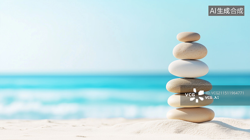 【AI数字艺术】海滩 石头 禅意图片素材