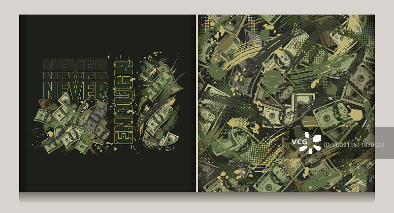 卡其色绿色迷彩标签图案与100美元图片素材