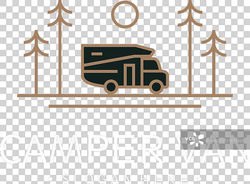 线条艺术露营车标志图片素材