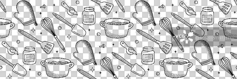 厨房用具线条图案食品图标和元素图片素材