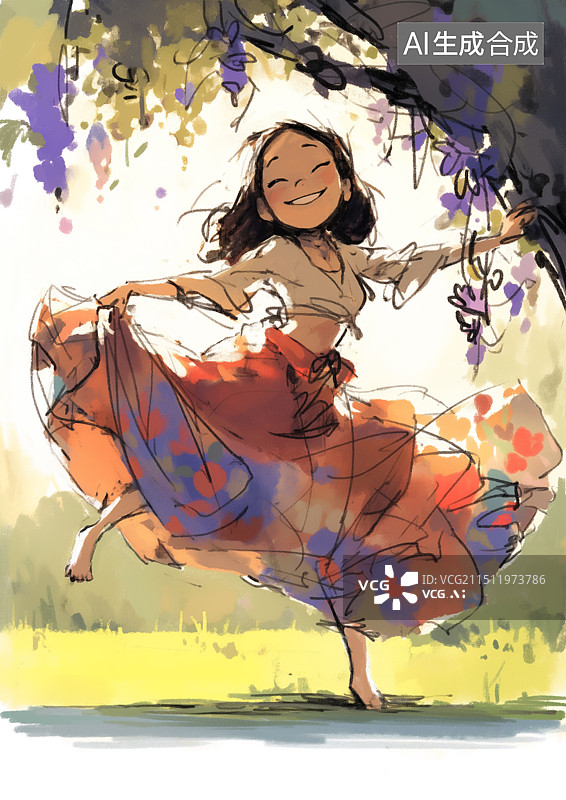 【AI数字艺术】正在欢快跳民族舞的少数民族女孩图片素材