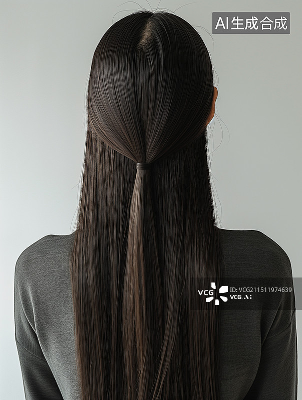 【AI数字艺术】女生一头乌黑浓密的长头发图片素材