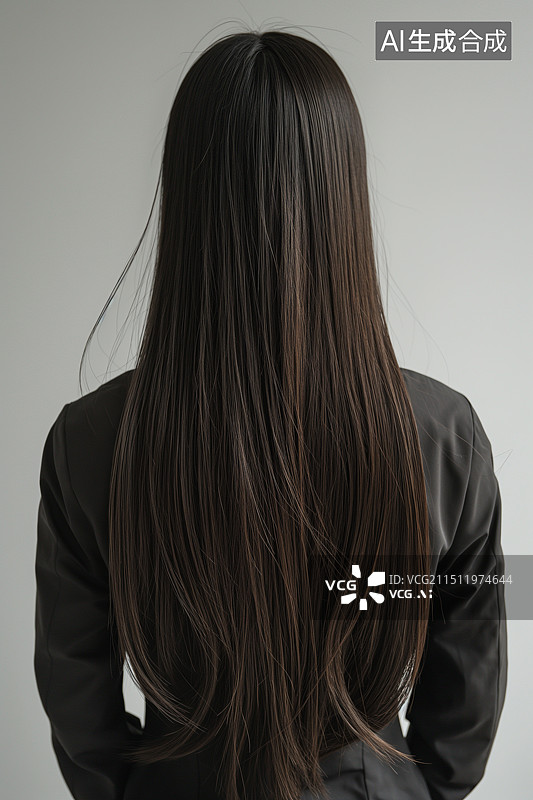 【AI数字艺术】女生一头乌黑浓密的长头发图片素材
