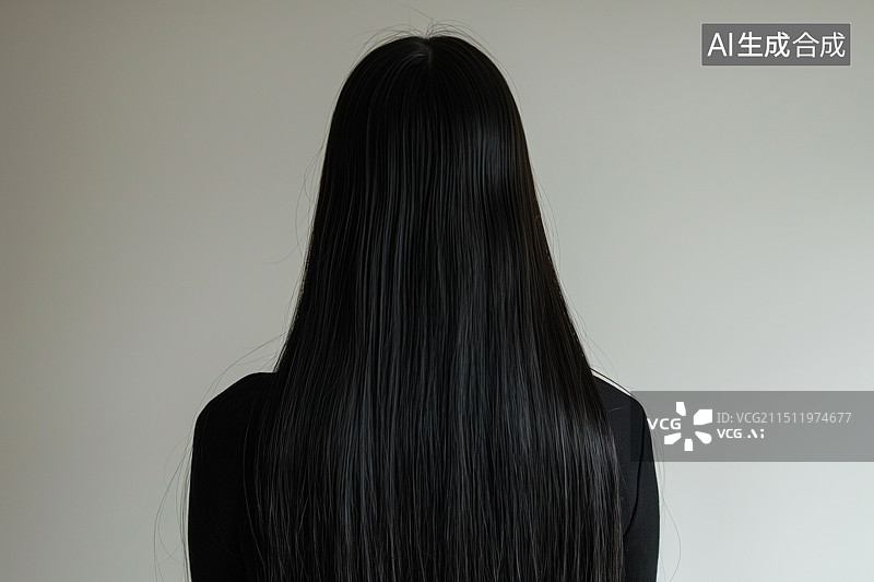【AI数字艺术】女生一头乌黑浓密的长头发图片素材