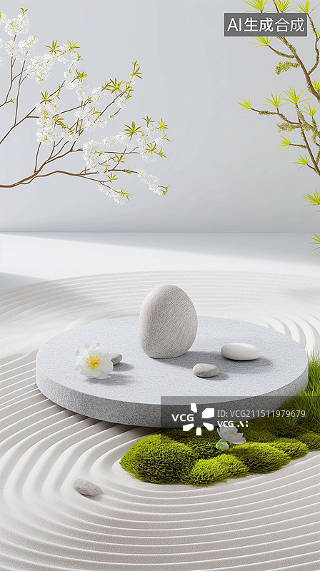 【AI数字艺术】枯山水禅意产品展示平台图片素材