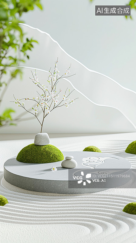 【AI数字艺术】枯山水禅意产品展示平台图片素材