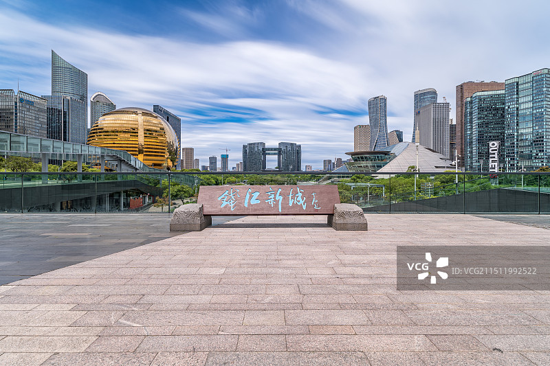 杭州 钱江新城 市民中心 蓝天白云 长曝光图片素材