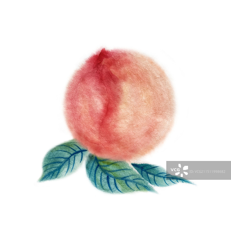 水蜜桃桃子水墨插画图片素材