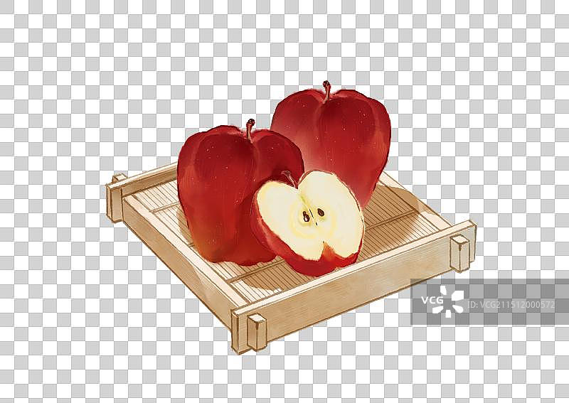 盘子上的蛇果苹果-清新没骨画国画古风水墨水彩水果特写元素图片素材