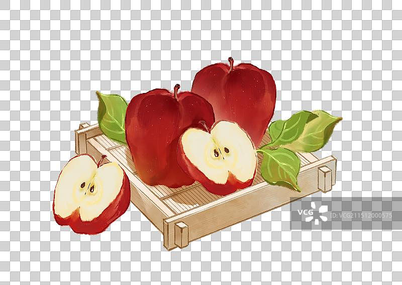 盘子上的蛇果苹果-清新没骨画国画古风水墨水彩水果特写元素图片素材