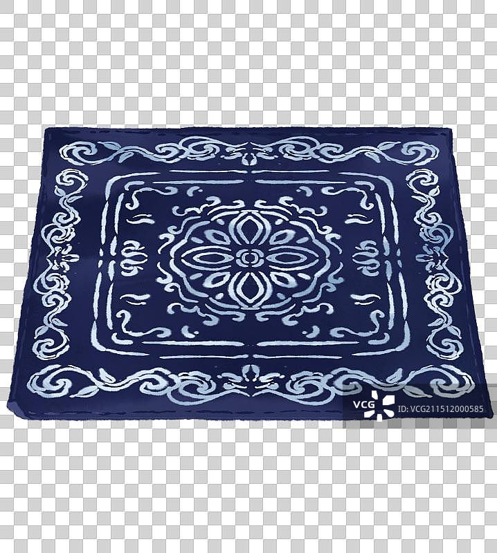 正方形靛蓝色云南扎染布料桌布-古风水墨水彩元素图片素材