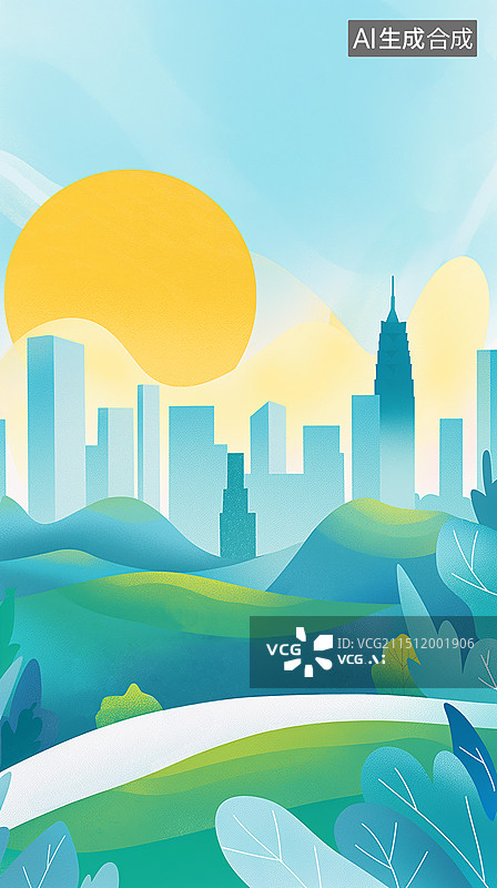 【AI数字艺术】阳光明媚的城市风景图片素材