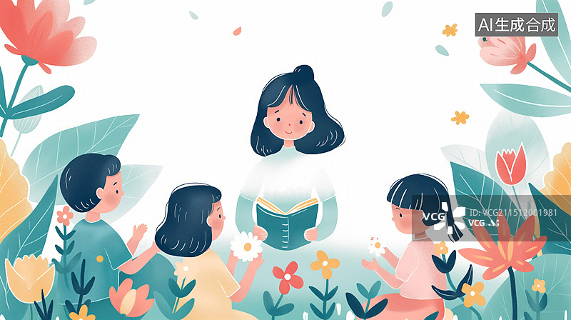 【AI数字艺术】学生在教师节给老师献上鲜花图片素材