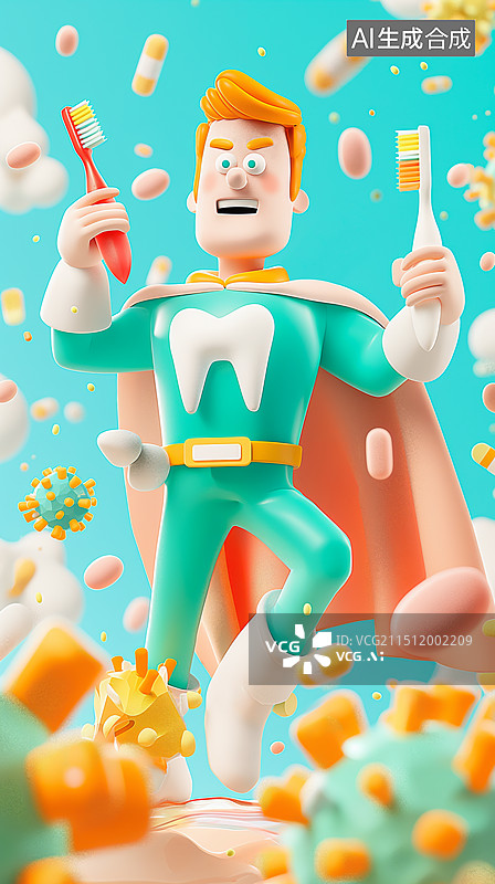 【AI数字艺术】手持牙刷的超人图片素材
