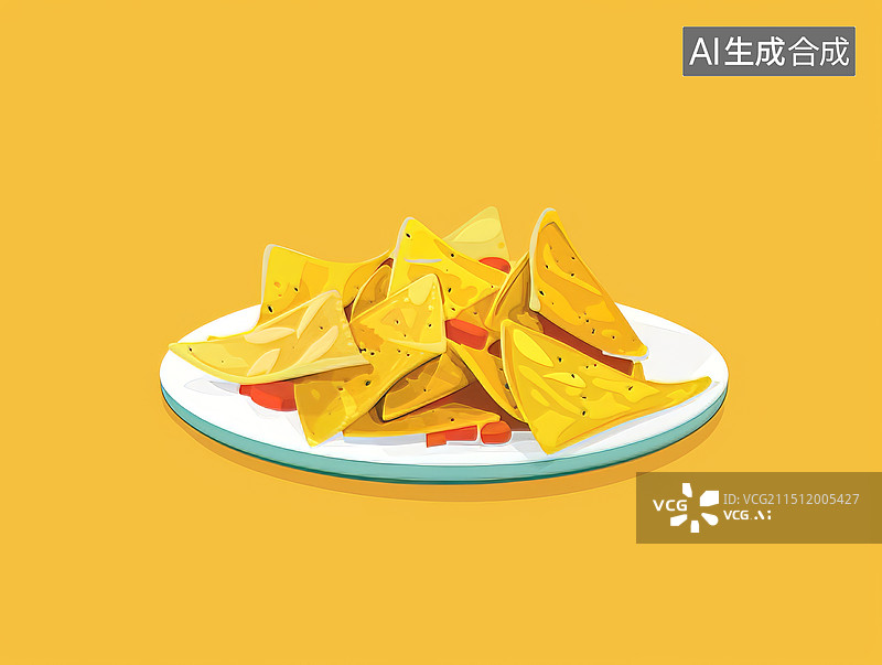 【AI数字艺术】美食三角薯片点心扁平风插画图片素材