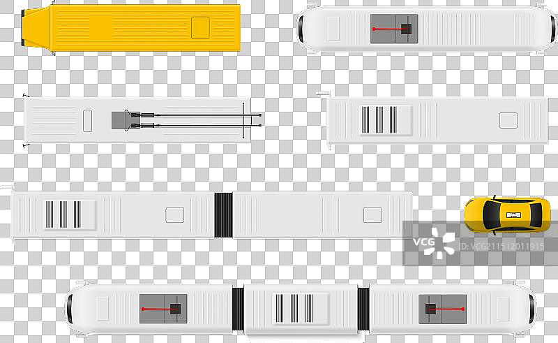 现代公共交通工具俯视图：黄色出租车图片素材