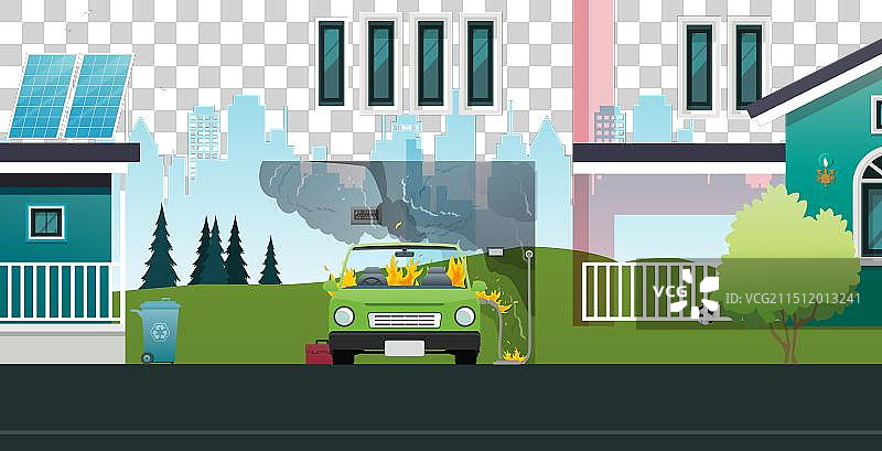 电动汽车着火图片素材