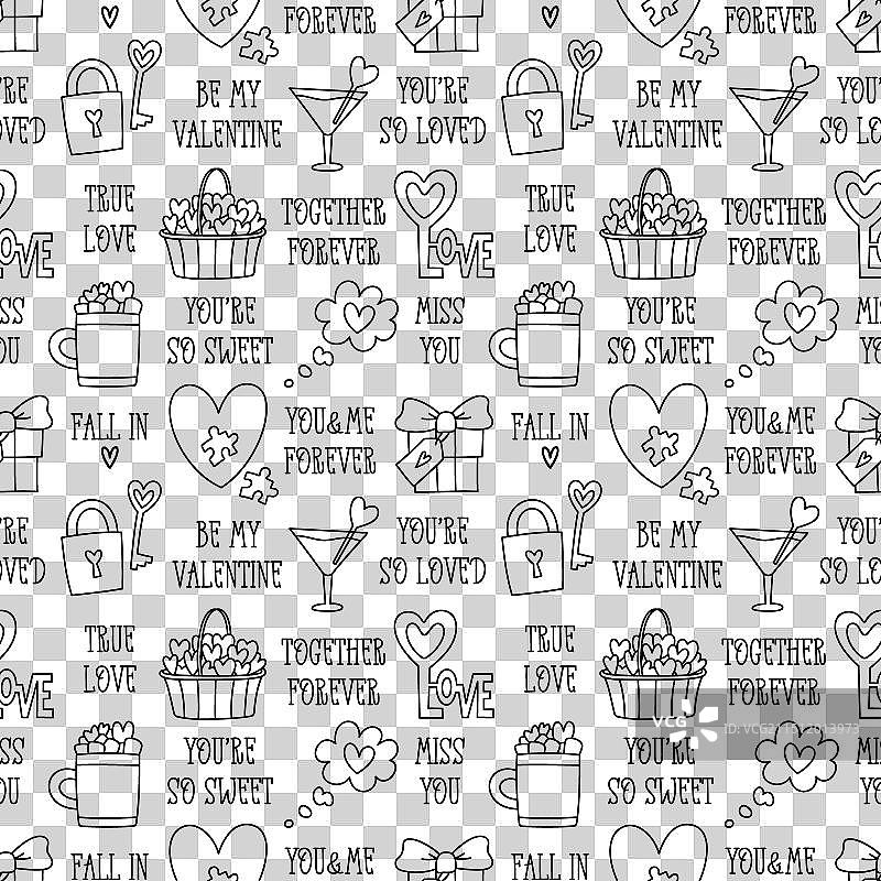 情人节涂鸦风格无缝图案图片素材