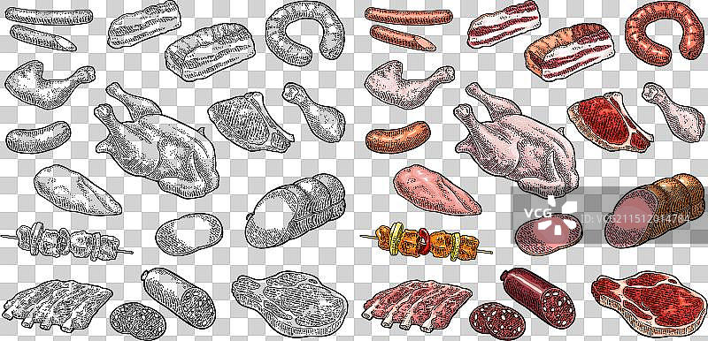 复古彩色和黑色肉制品图片素材