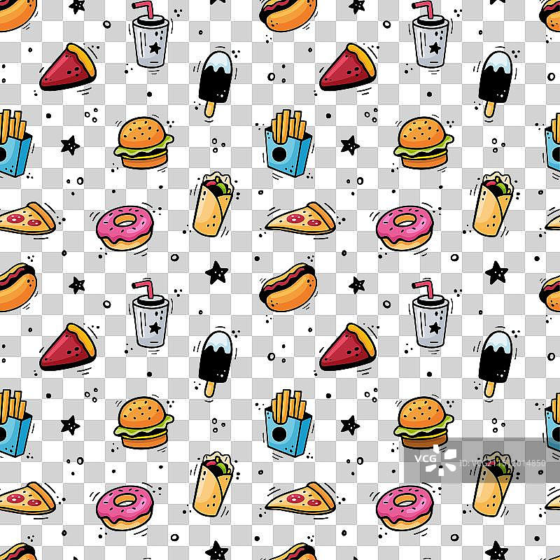 手绘快餐食品无缝图案图片素材