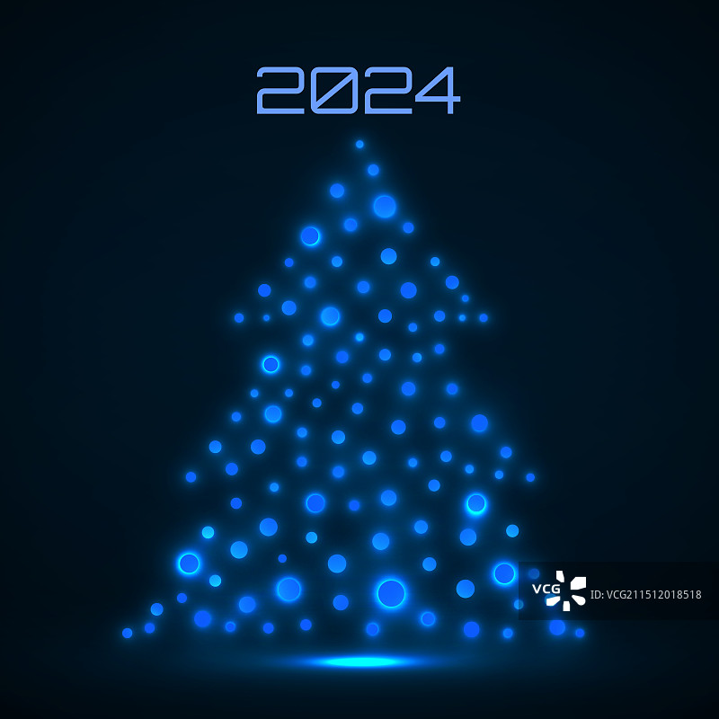 2024年抽象圣诞树与发光圆圈图片素材
