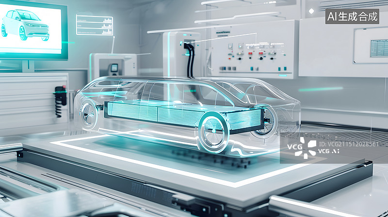 【AI数字艺术】未来新能源汽车实验室电池底盘研究图片素材