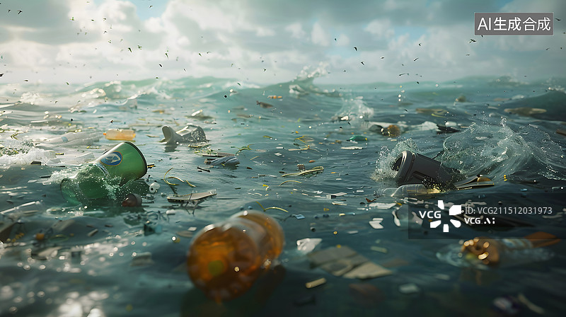 【AI数字艺术】海洋垃圾污染生态保护概念插图图片素材