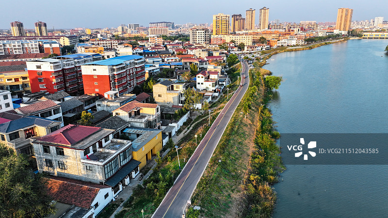 河南沈丘县城区沙颍河十八拱大闸航拍大片图片素材
