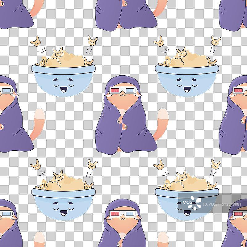 爆米花电影食品披萨可爱无缝图案图片素材