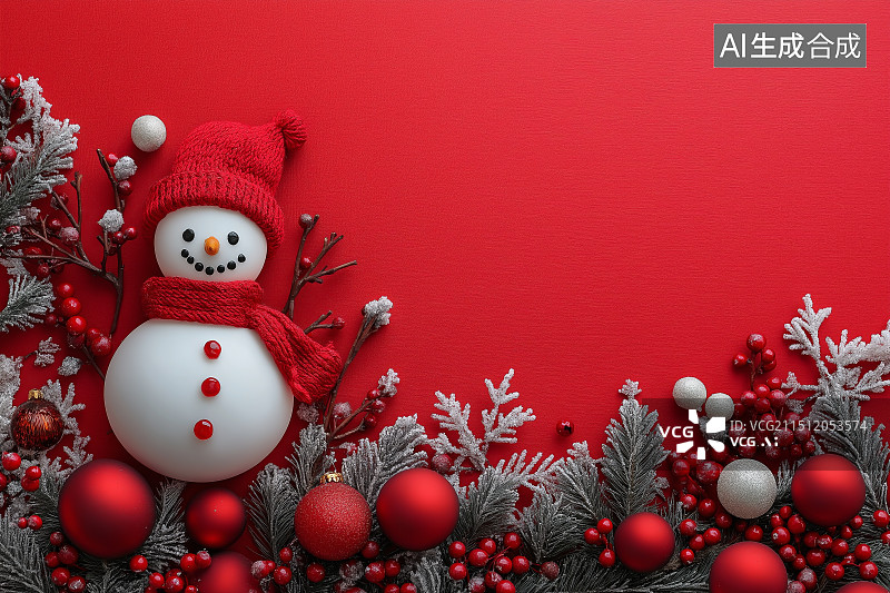 【AI数字艺术】红色的圣诞节装饰雪人背景图片素材