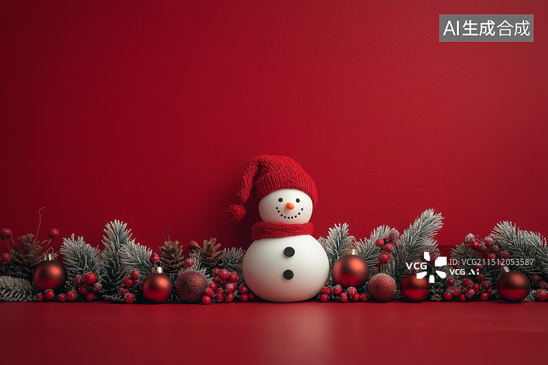 【AI数字艺术】红色的圣诞节装饰雪人背景图片素材