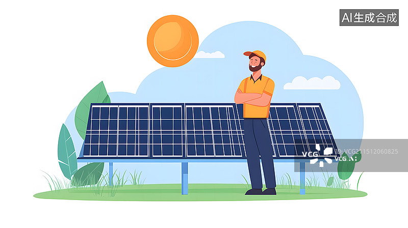 【AI数字艺术】环保新能源太阳能建设插画图片素材