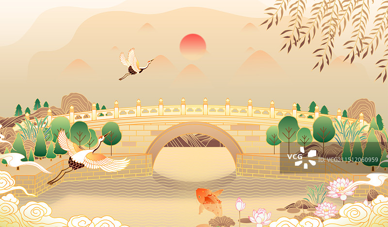 北京中轴线上桥梁万宁桥插画图片素材
