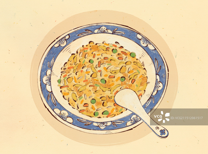 手绘江苏特色美食扬州炒饭蛋炒饭插画图片素材