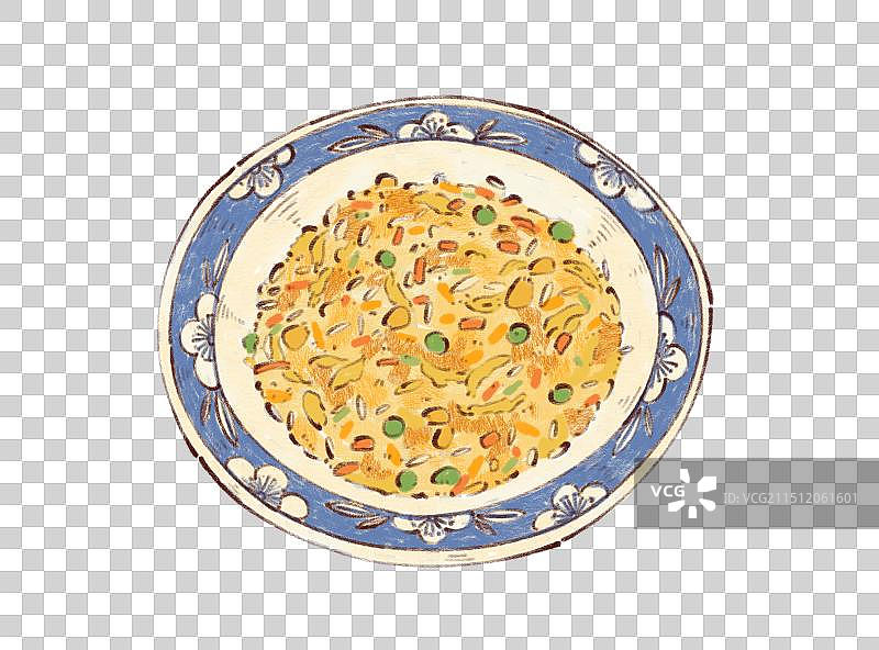 手绘江苏特色美食扬州炒饭蛋炒饭插画图片素材
