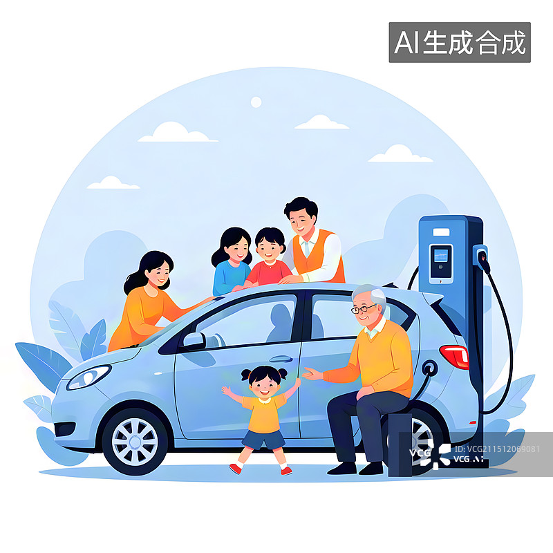 【AI数字艺术】新能源汽车一家人图片素材