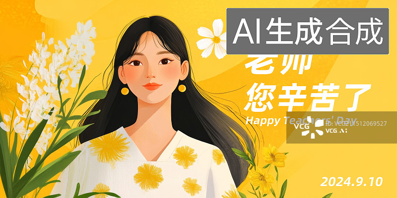 【AI数字艺术】开学季教师节妇女节母亲节女性节日插画风海报图片素材