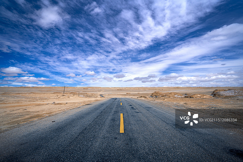 戈壁中延伸向远方的公路图片素材
