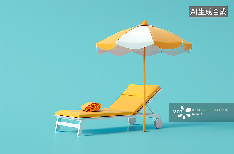 【AI数字艺术】度假,场景,躺椅,遮阳伞,卡通图片素材