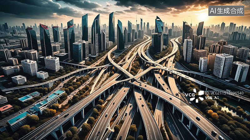 【AI数字艺术】繁忙都市的立交桥图片素材