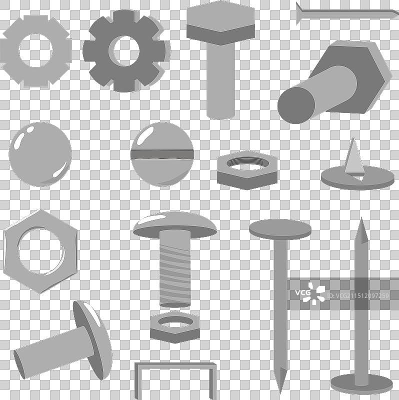 五金金属铆钉螺栓和钉子图标图片素材