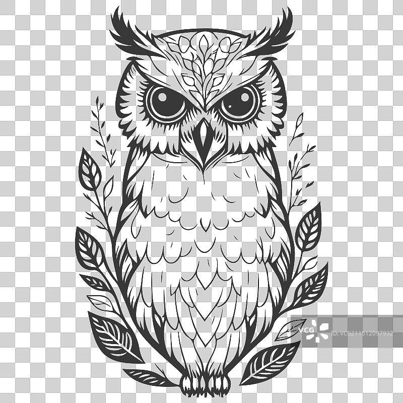 动物：花卉春灰色勇敢的猫头鹰图片素材