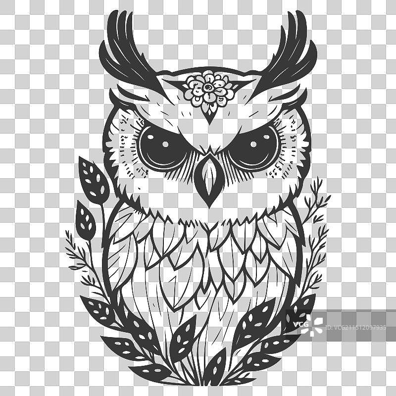 动物：花卉春灰色勇敢的猫头鹰图片素材